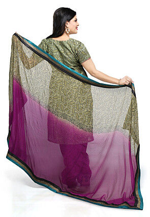 Printed Cotton Chanderi Punjabi Suit in Olive Green