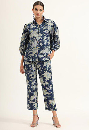 Printed Cotton Co Ord Set in Navy Blue