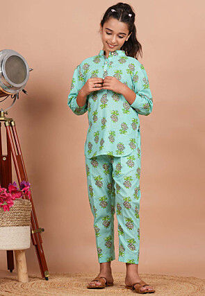 Printed Cotton Co-Ord Set in Pastel Green