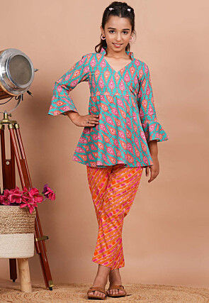 Printed Cotton Co-Ord Set in Sea Green