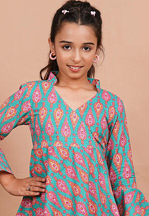 Printed Cotton Co-Ord Set in Sea Green