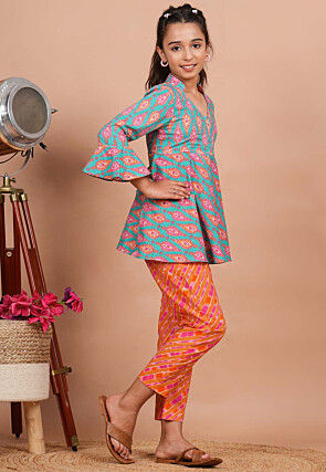 Printed Cotton Co-Ord Set in Sea Green