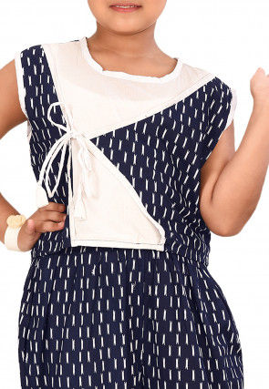 Printed Cotton Crop Top with Sharara in Navy Blue