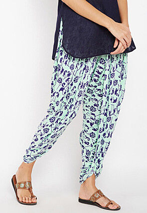 Printed Cotton Dhoti Pant in Sea Green