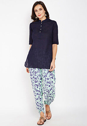 Printed Cotton Dhoti Pant in Sea Green