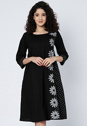 Printed Cotton Dress in Black