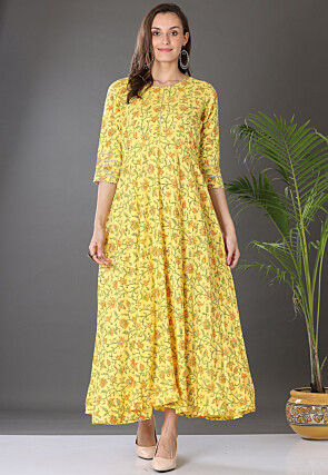 Printed Cotton Dress in Yellow