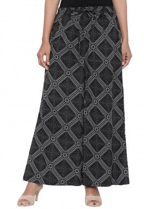 Printed Cotton Flared Palazzo in Black