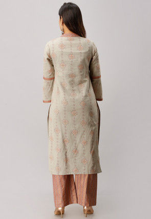 Printed Cotton Flex Kurta with Palazzo in Grey