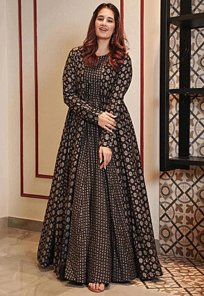 Printed Cotton Gown in Black
