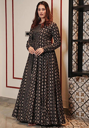 Printed Cotton Gown in Black