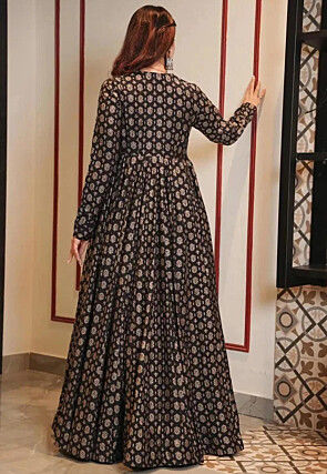 Printed Cotton Gown in Black