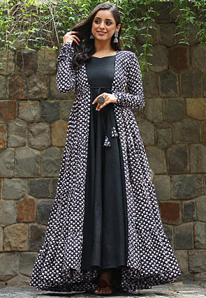 Printed Cotton Gown in Black