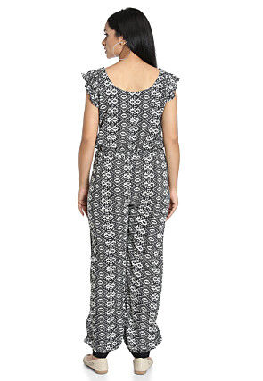 Printed Cotton Jumpsuit in Black and White