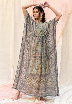 Printed Cotton Kaftan in Grey