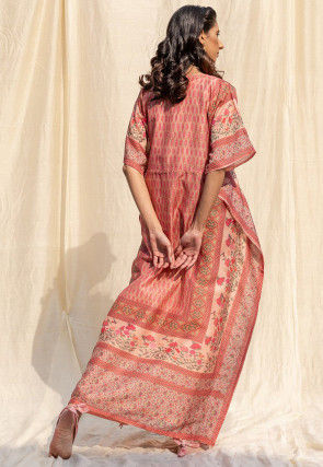 Printed Cotton Kaftan in Light Red