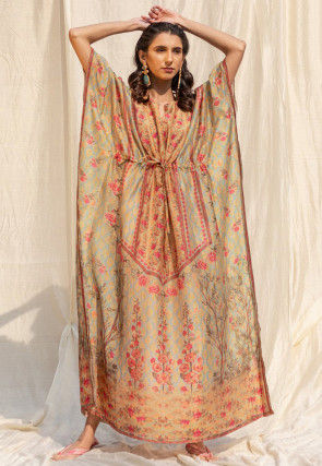 Printed Crepe Kaftan in Multicolor