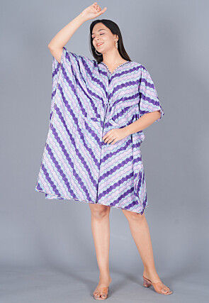 Printed Cotton Kaftan in Shaded Purple