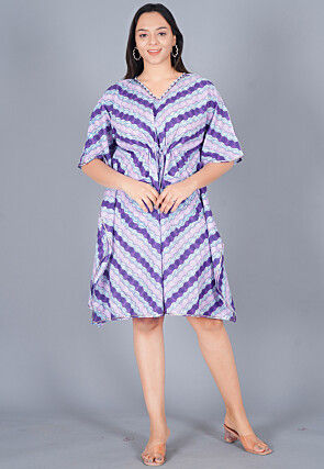 Printed Cotton Kaftan in Shaded Purple