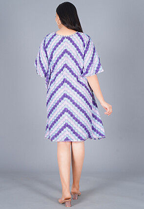 Printed Cotton Kaftan in Shaded Purple