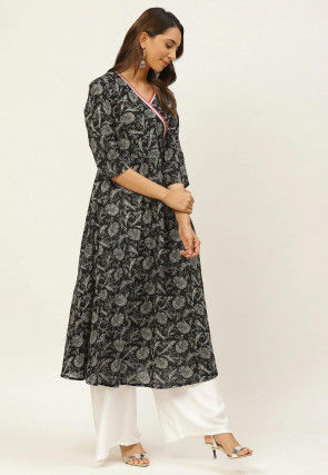 Printed Cotton Kurta in Black