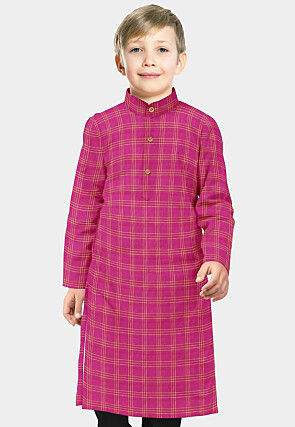 Printed Cotton Kurta in Fuchsia