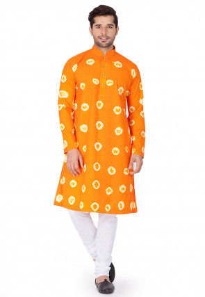 Printed Cotton Kurta in Orange