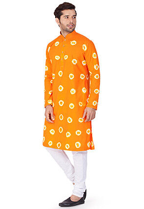Printed Cotton Kurta in Orange