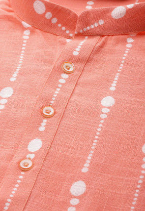 Printed Cotton Kurta in Peach
