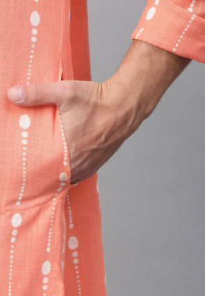 Printed Cotton Kurta in Peach
