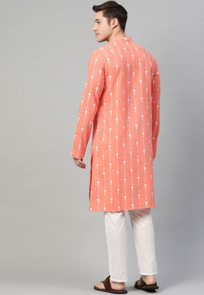 Printed Cotton Kurta in Peach