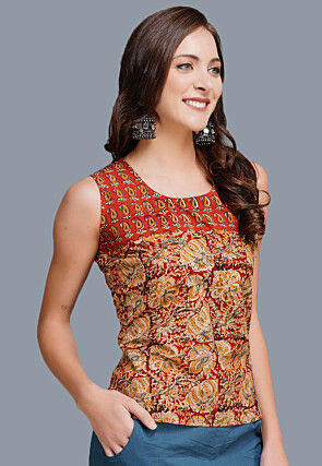 Printed Cotton Kurta in Red