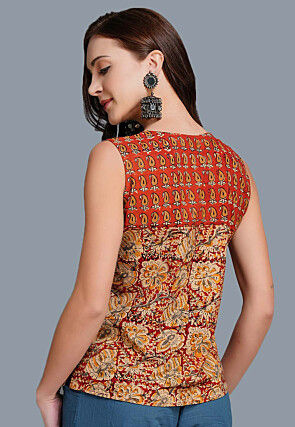 Printed Cotton Kurta in Red