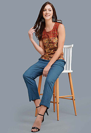 Printed Cotton Kurta in Red