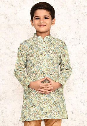 Printed Cotton Kurta in White