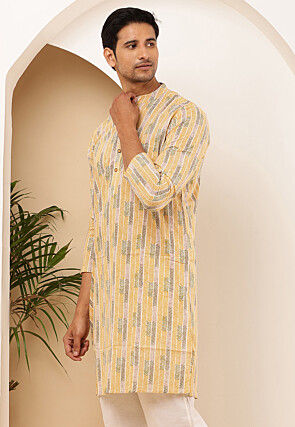 Printed Cotton Kurta in Yellow