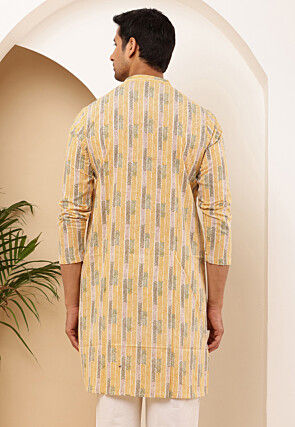 Printed Cotton Kurta in Yellow