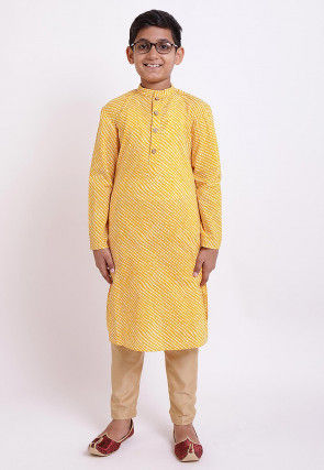 Printed Cotton Kurta in Yellow