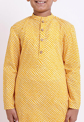 Printed Cotton Kurta in Yellow