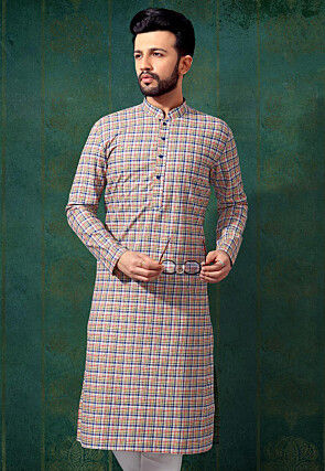 Printed Cotton Kurta in Multicolor
