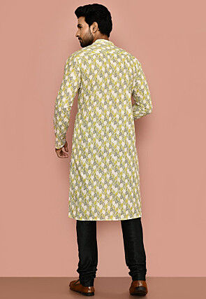 Printed Cotton Kurta Set in Off White