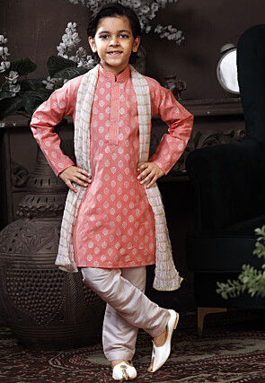 Printed Cotton Kurta Set in Pink