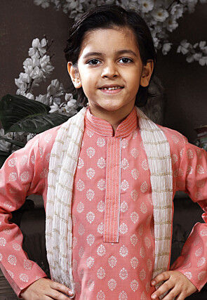 Printed Cotton Kurta Set in Pink
