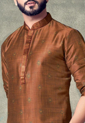 Printed Cotton Kurta Set in Rust