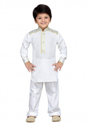 Printed Cotton Kurta Set in White