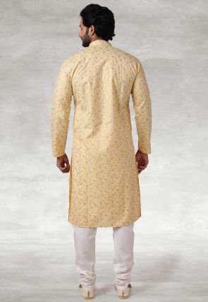 Printed Cotton Kurta Set in Yellow