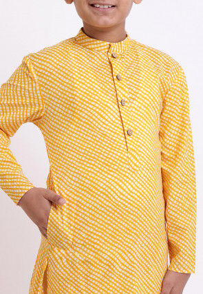 Printed Cotton Kurta Set in Yellow