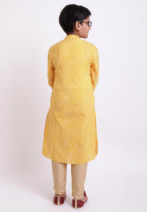 Printed Cotton Kurta Set in Yellow