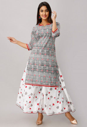 Printed Cotton Kurta with Palazzo in Grey