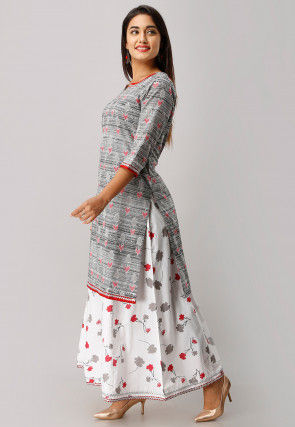 Printed Cotton Kurta with Palazzo in Grey